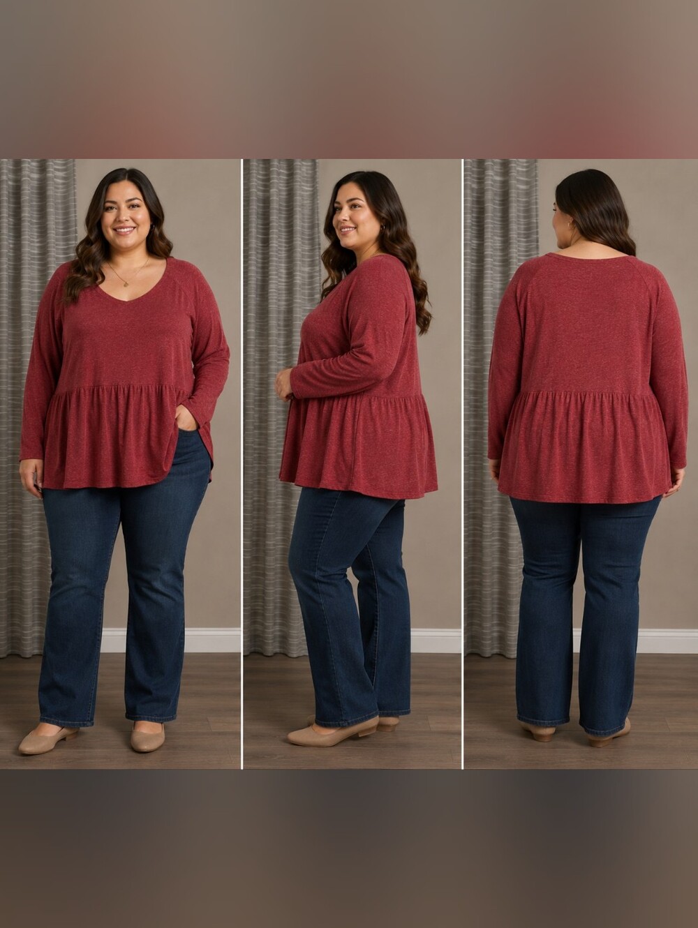 Elegant Burgundy Long Sleeve Tunic